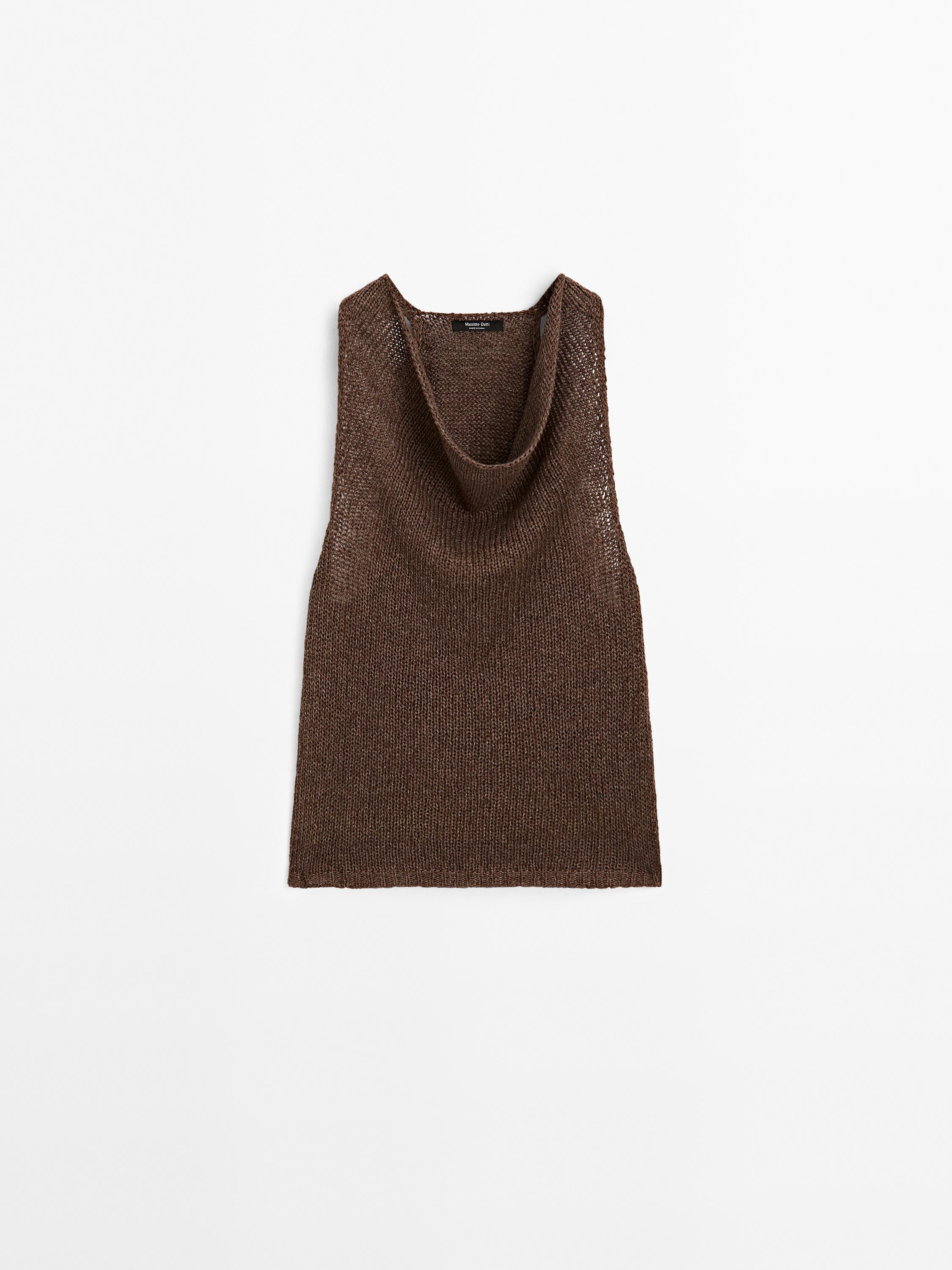 Linen blend knit halter top